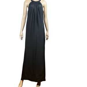 New Kobi Halperin Black Silk Maxi Dress with Pleated Neckline and Open Back M (0